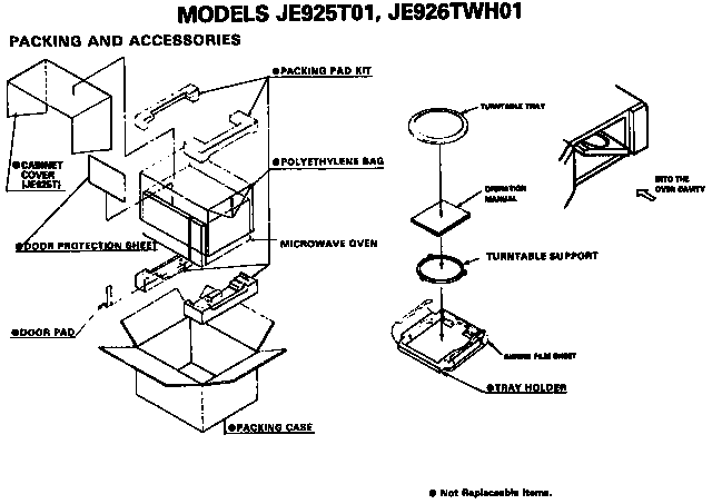 GE JE926TWH01 packing and accessories diagram