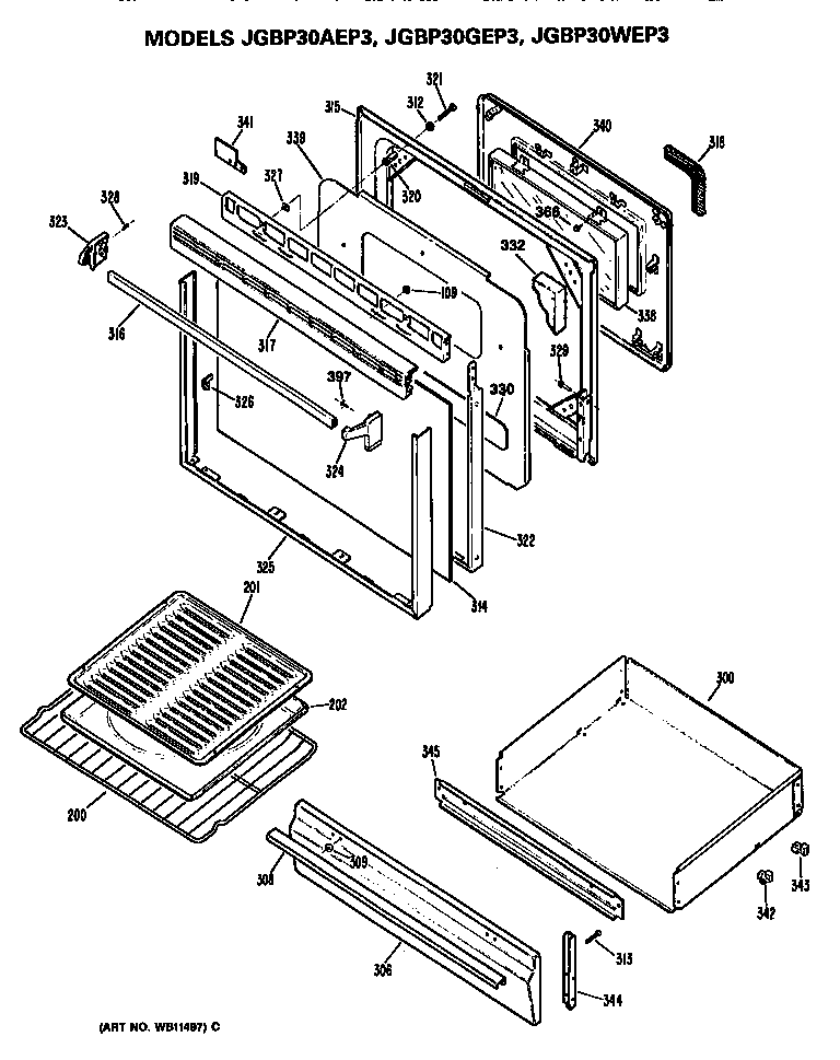 GE JGBP30WEP3 door and drawer diagram