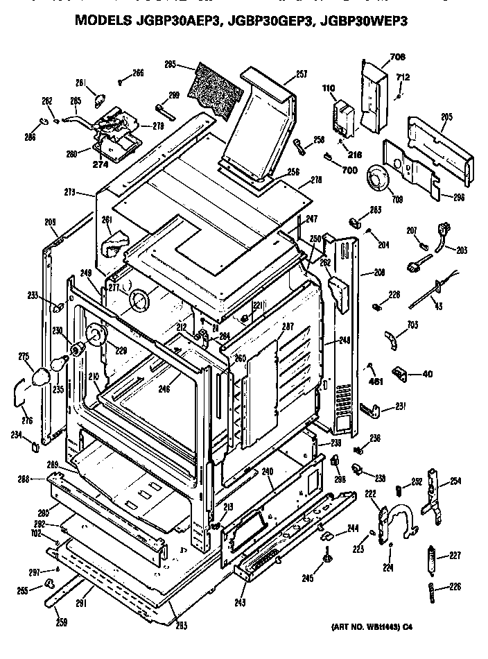GE JGBP30WEP3 cabinet parts diagram