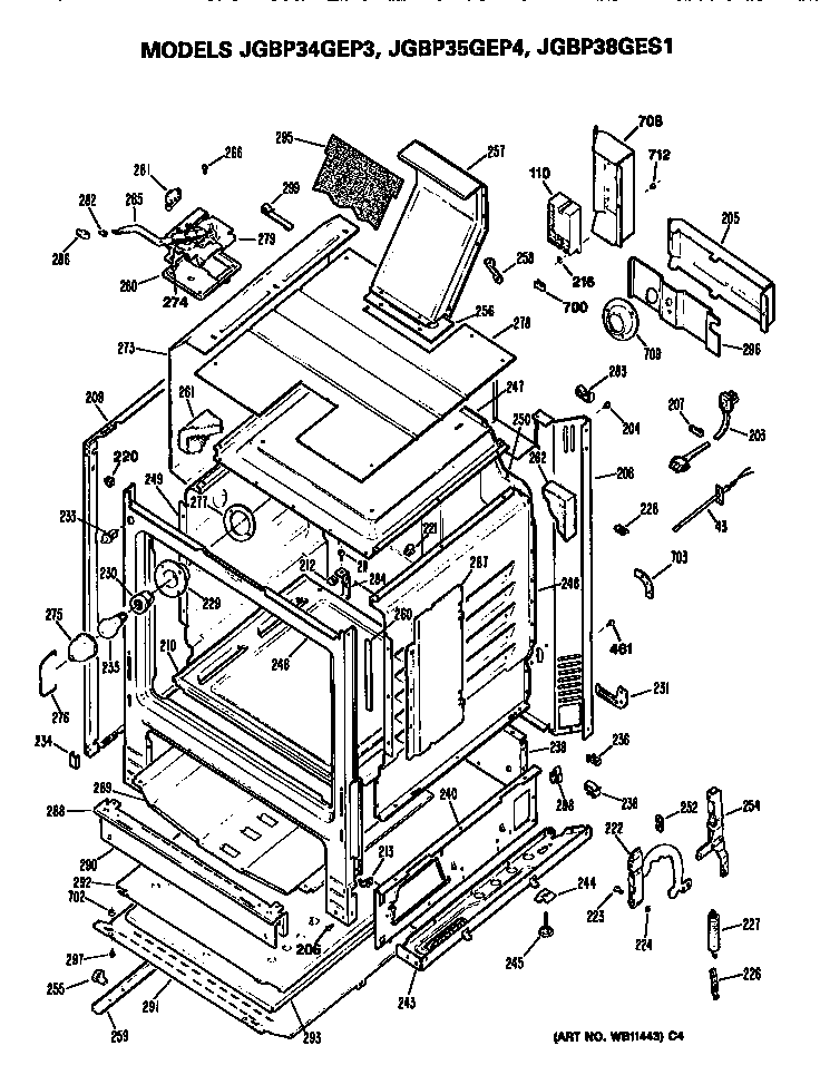 GE JGBP34GEP3 cabinet parts diagram