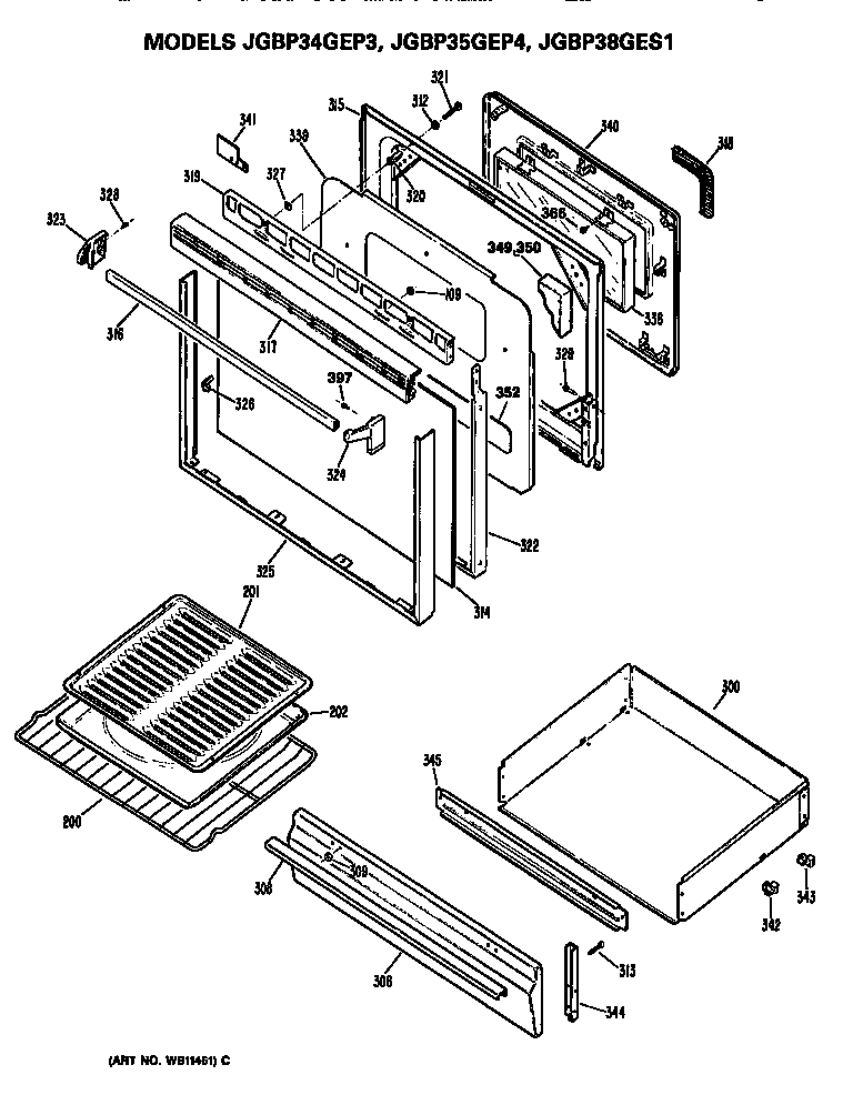 GE JGBP34GEP3 door and drawer diagram