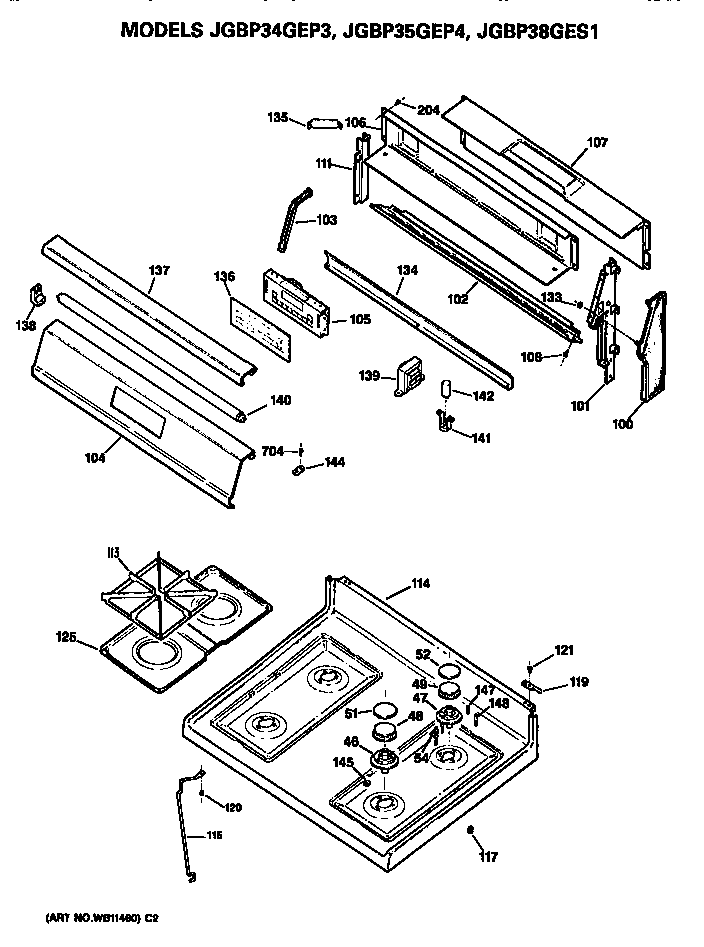 GE JGBP34GEP3 control and cooktop diagram