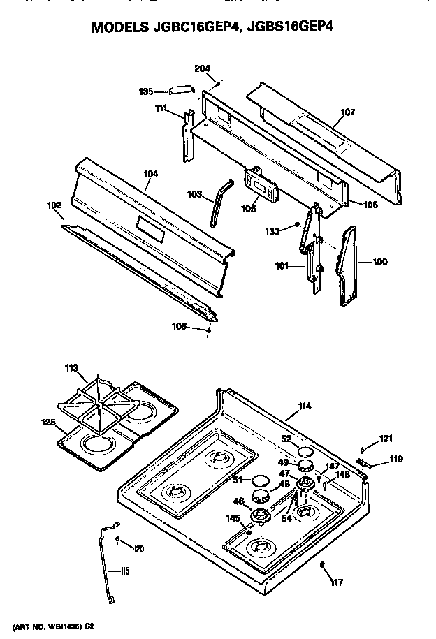 GE JGBS16GEP4 backsplash & cooktop diagram