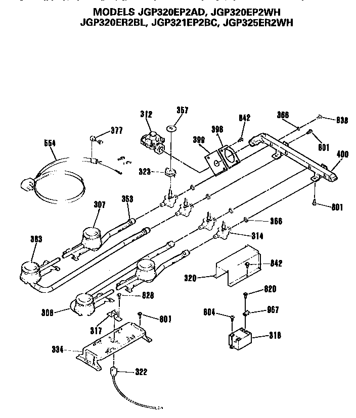 GE JGP321EP2BC burners and manifold pipe diagram