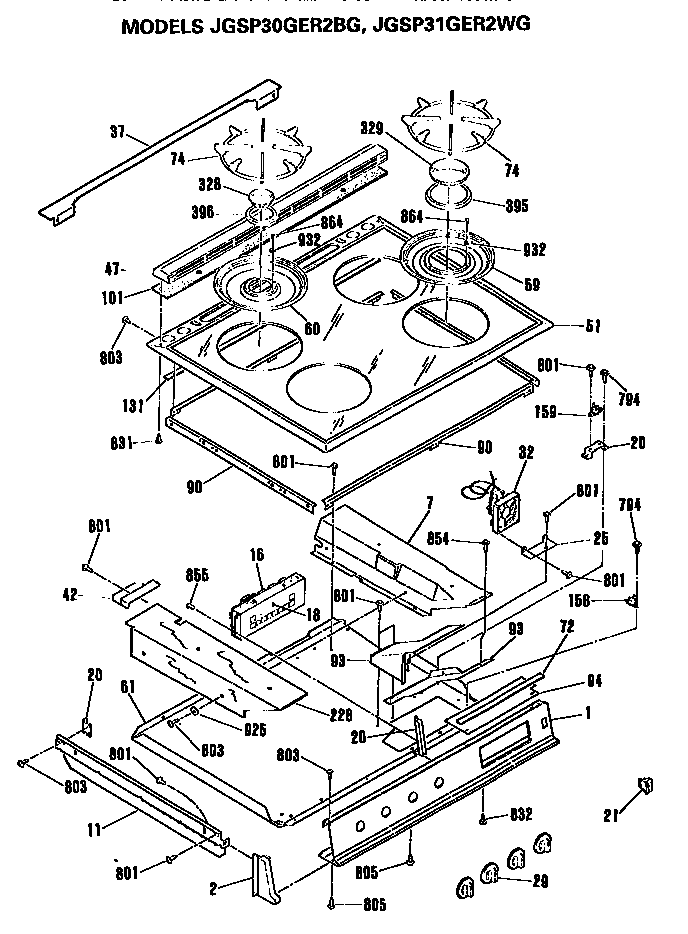 GE JGSP31GER2WG cooktop diagram