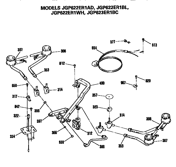 GE JGP622ER1BL burners diagram