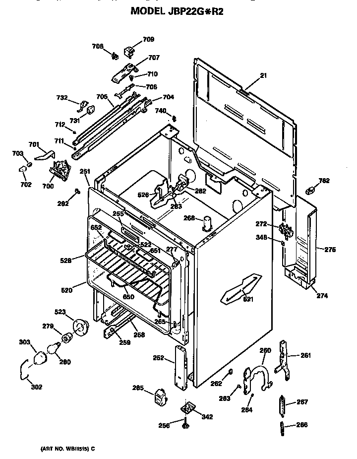 GE JBP22G*R2 main body diagram