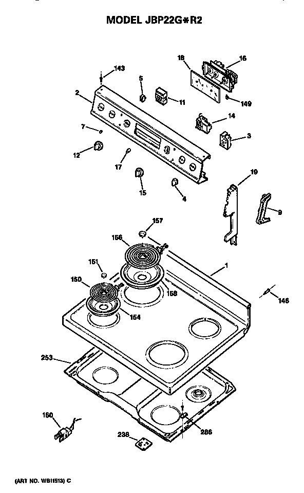 GE JBP22G*R2 cooktop diagram