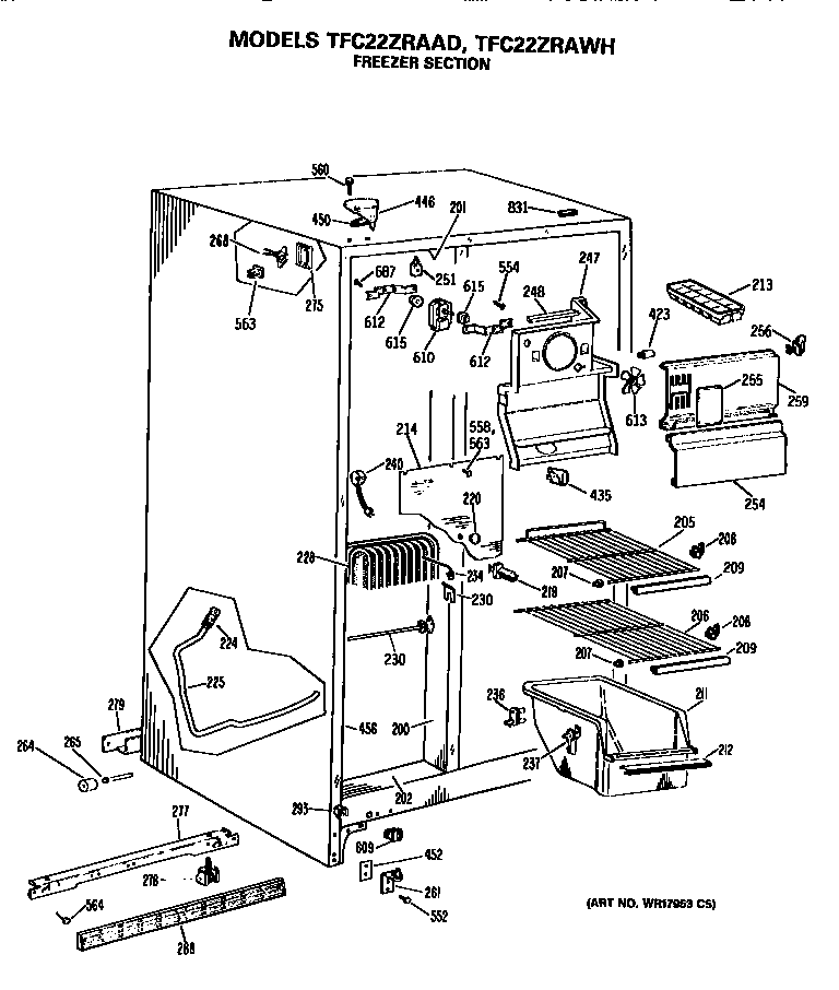 GE TFC22ZRAWH freezer section diagram