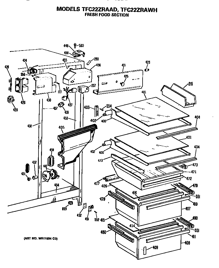 GE TFC22ZRAWH fresh food section diagram