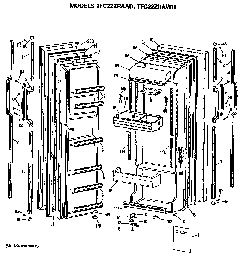GE TFC22ZRAWH doors diagram