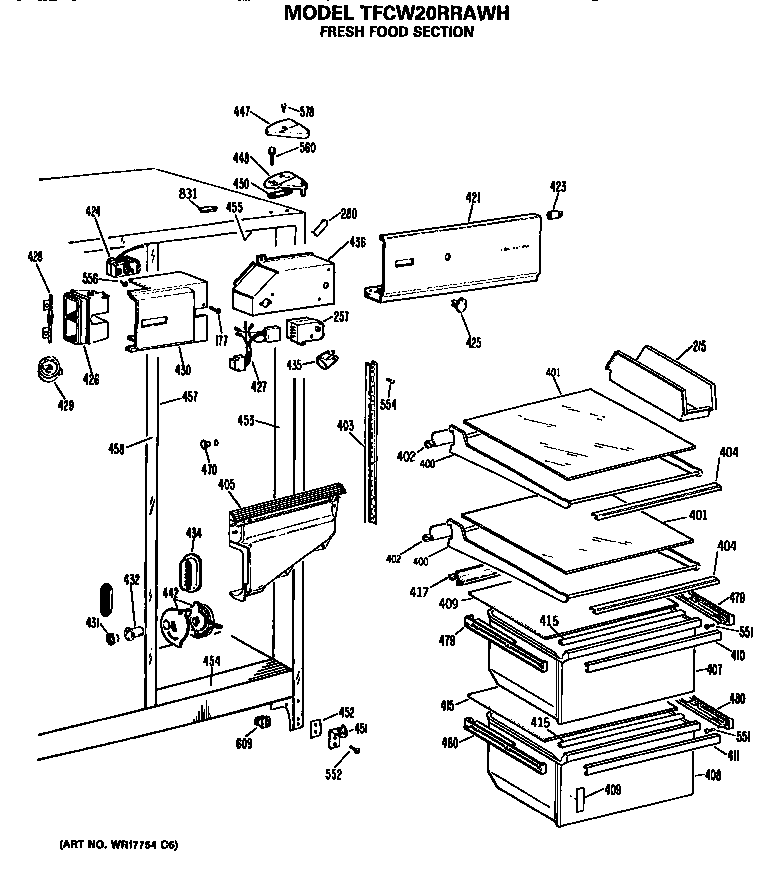 GE TFCW20RRAWH fresh food section diagram
