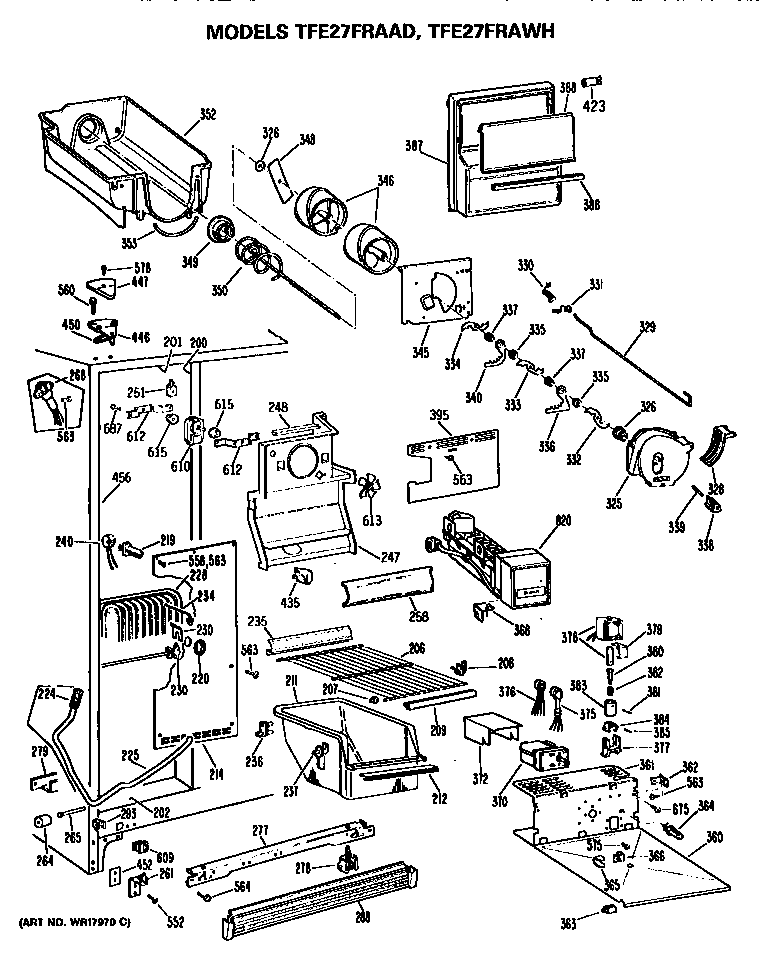 GE TFE27FRAAD freezer section diagram