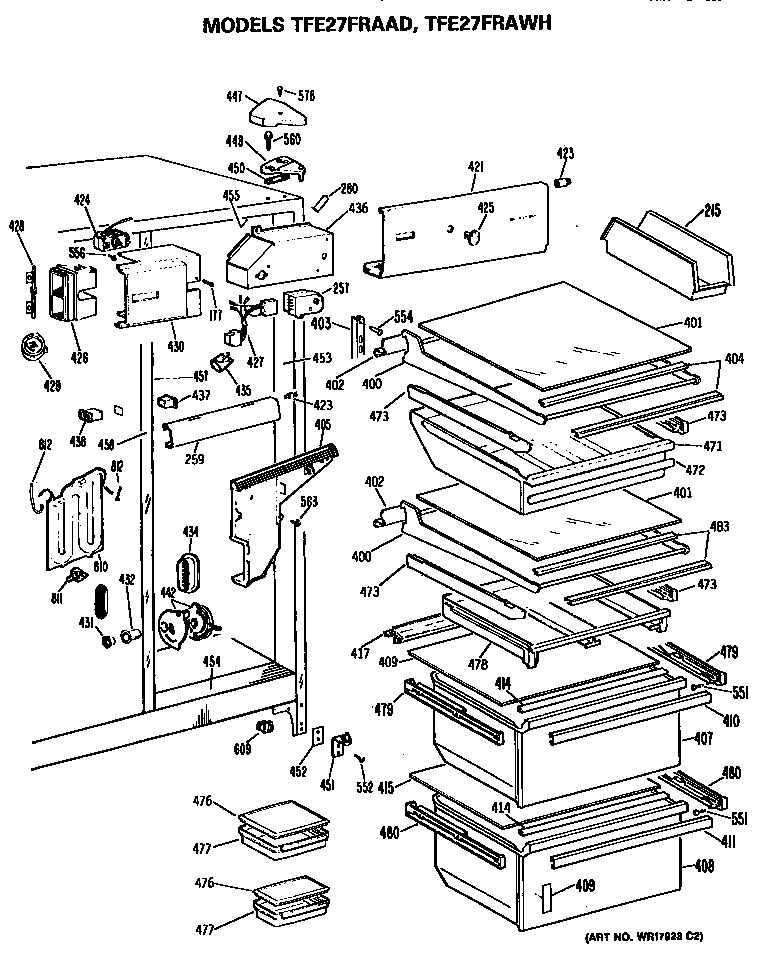 GE TFE27FRAAD fresh food section diagram