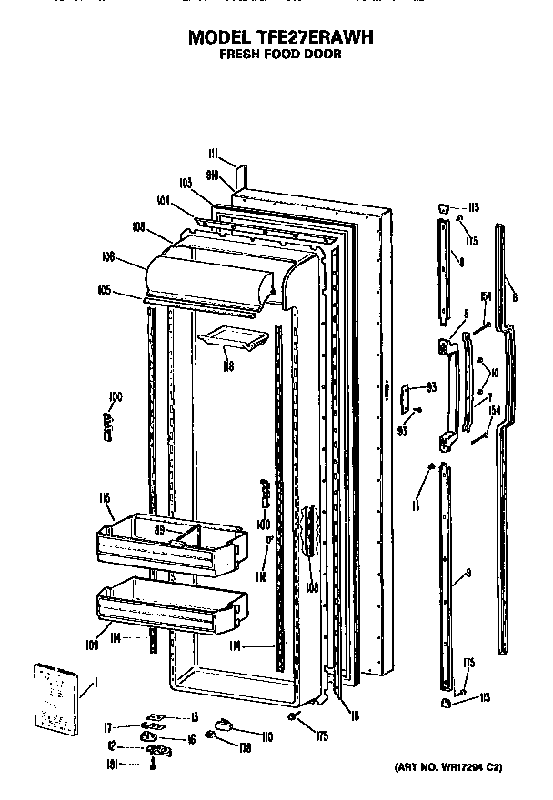 GE TFE27ERAWH fresh food door diagram