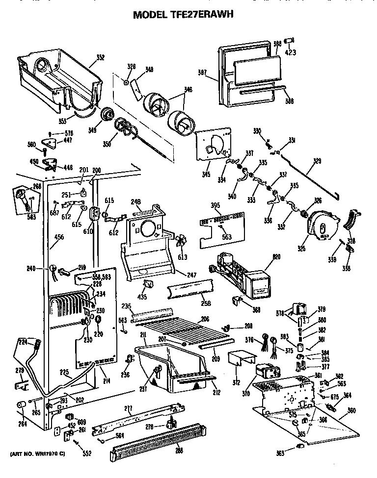 GE TFE27ERAWH freezer section diagram