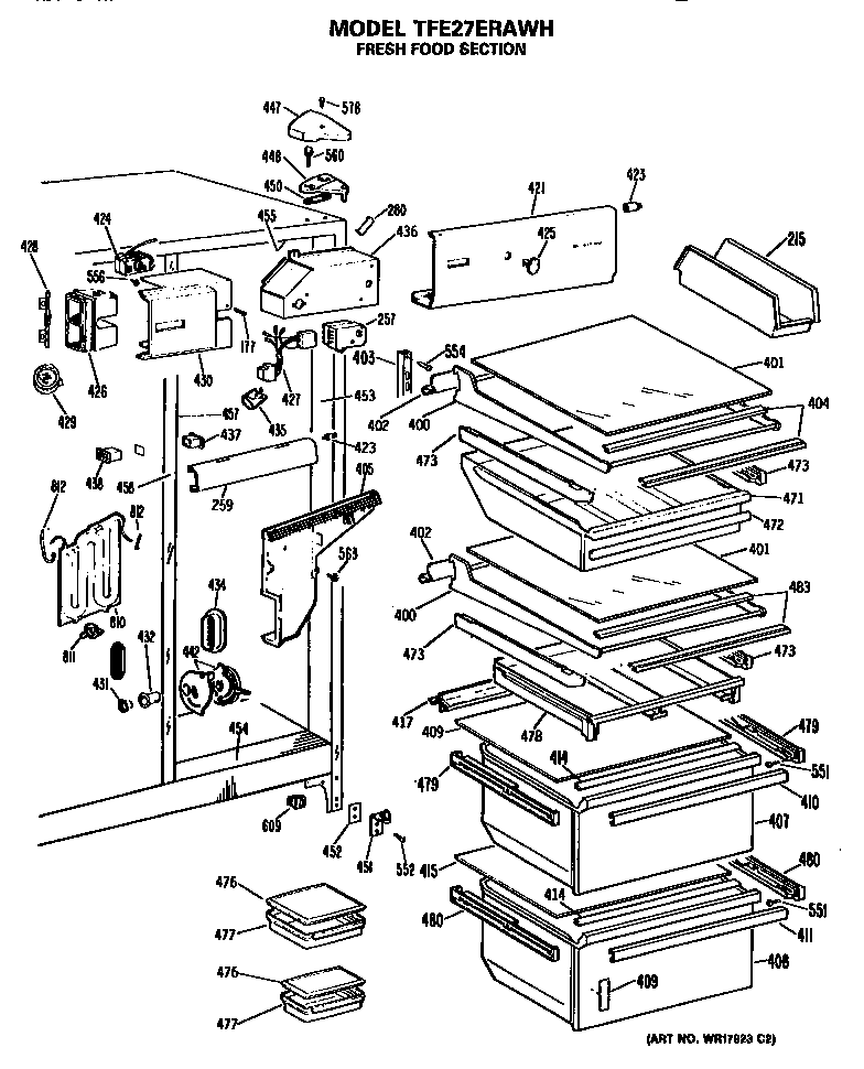 GE TFE27ERAWH fresh food section diagram