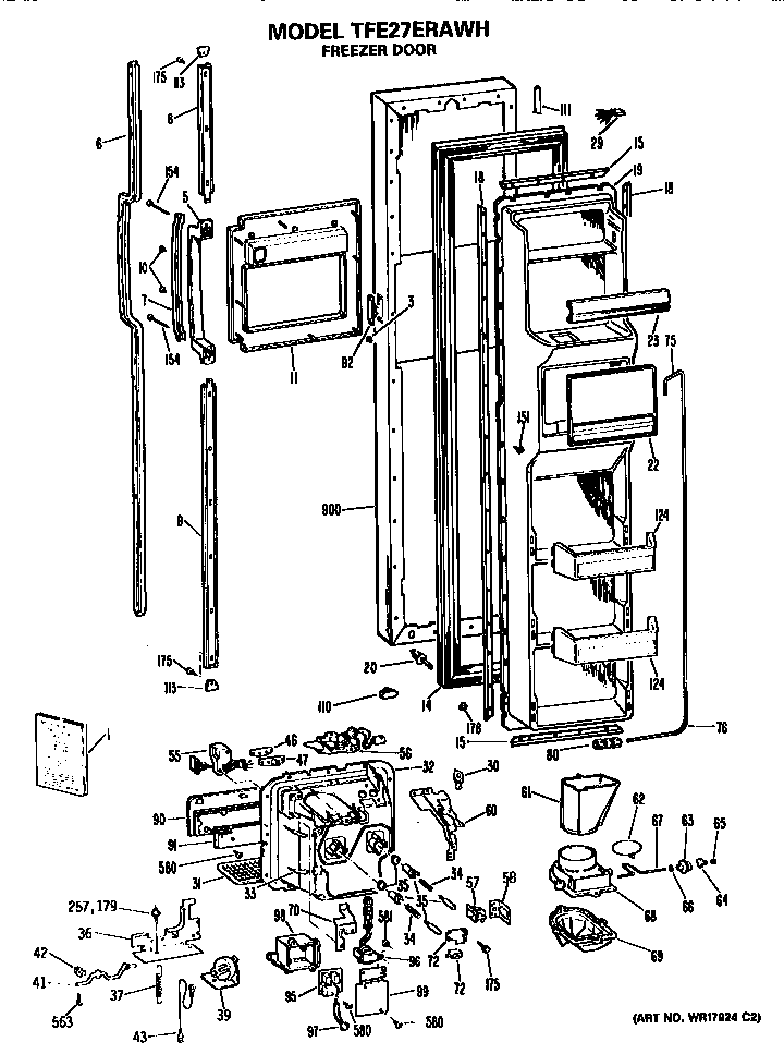 GE TFE27ERAWH freezer door diagram