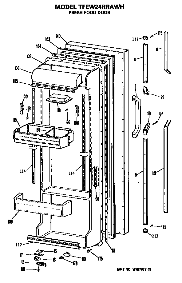 GE TFEW24RRAWH fresh food door diagram