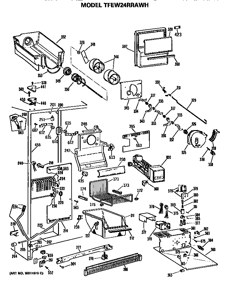 GE TFEW24RRAWH freezer section diagram