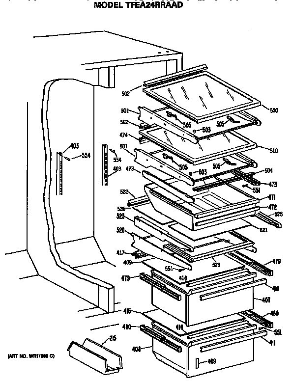 GE TFEA24RRAAD fresh food shelves diagram