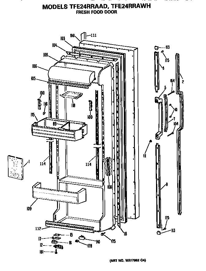 GE TFE24RRAAD fresh food door diagram