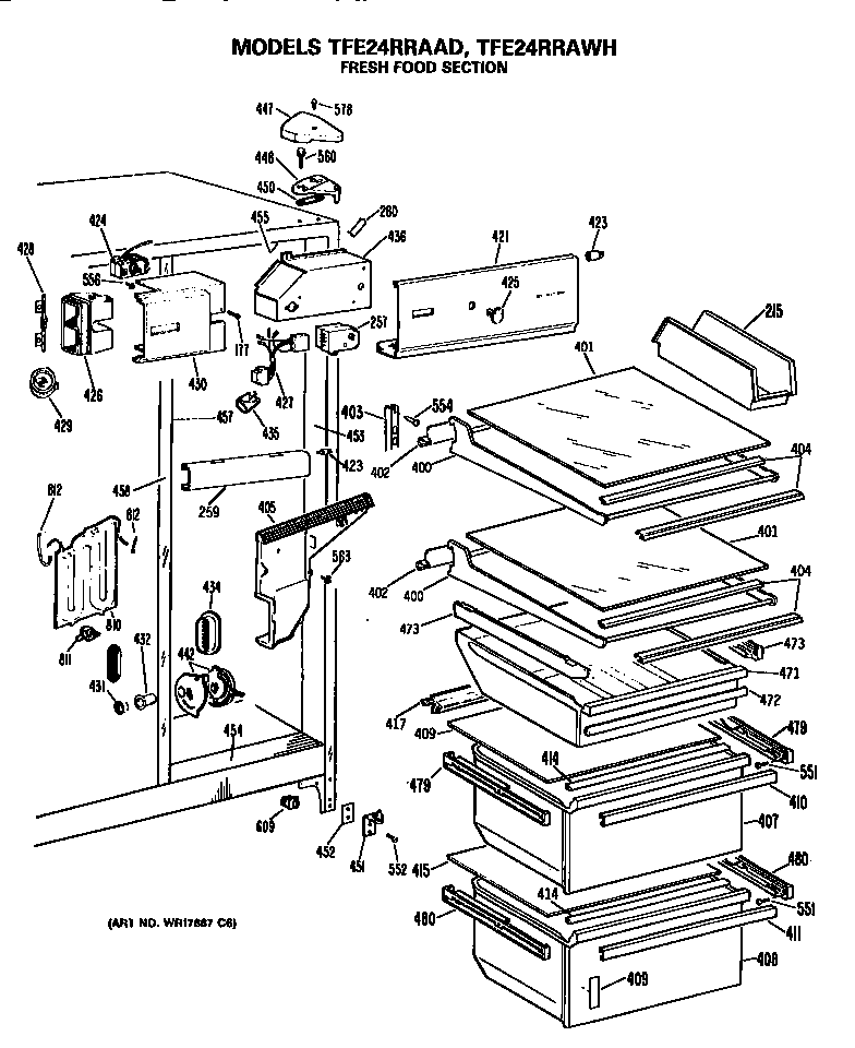 GE TFE24RRAAD fresh food section diagram