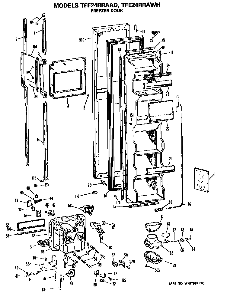 GE TFE24RRAAD freezer door diagram