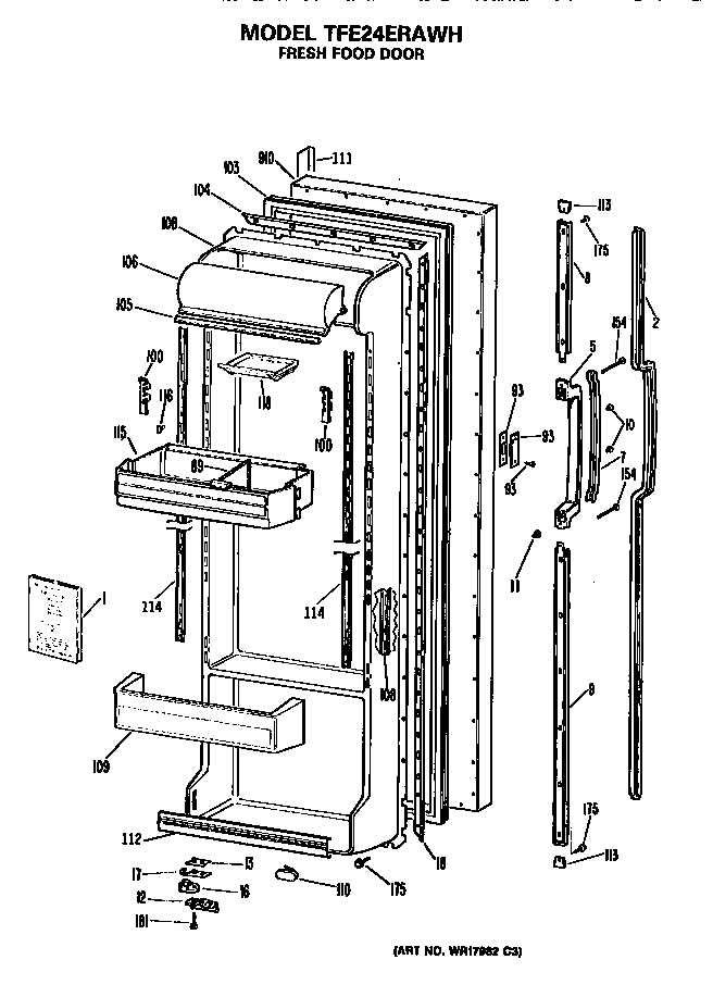 GE TFE24ERAWH fresh food door diagram