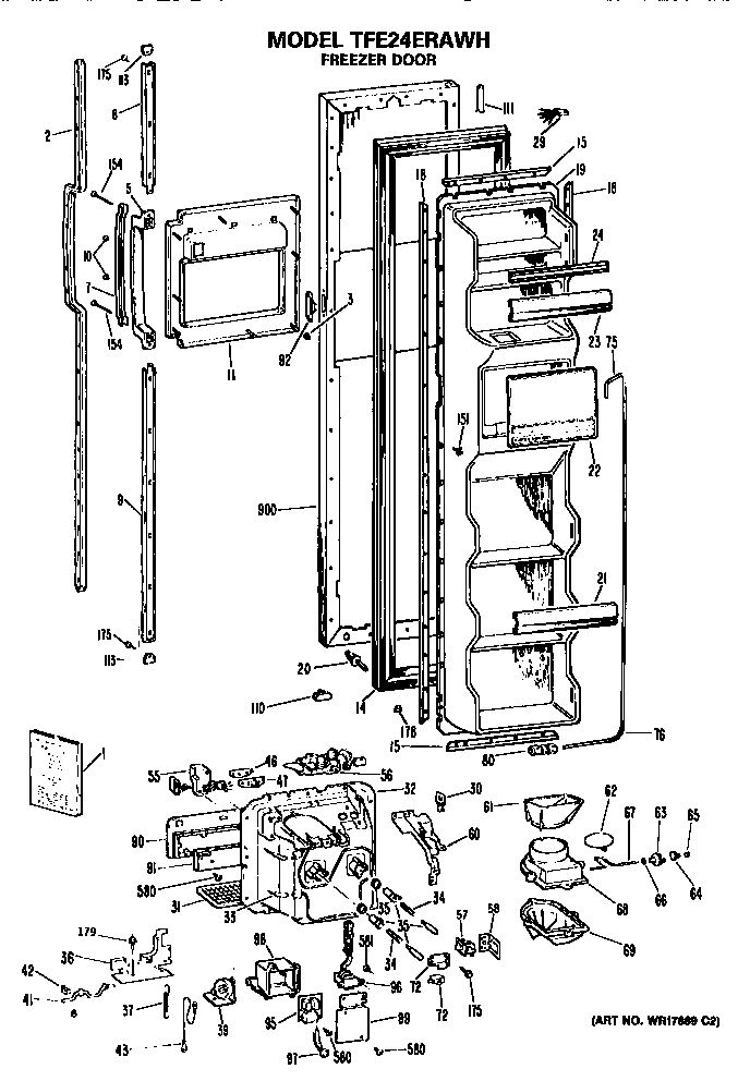 GE TFE24ERAWH freezer door diagram