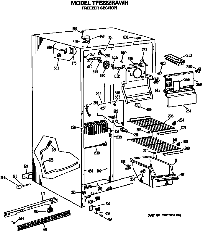 GE TFE22ZRAWH freezer section diagram