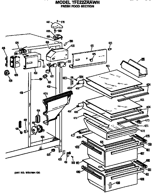GE TFE22ZRAWH fresh food section diagram