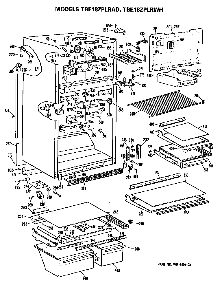 GE TBE18ZPLRAD cabinet parts diagram
