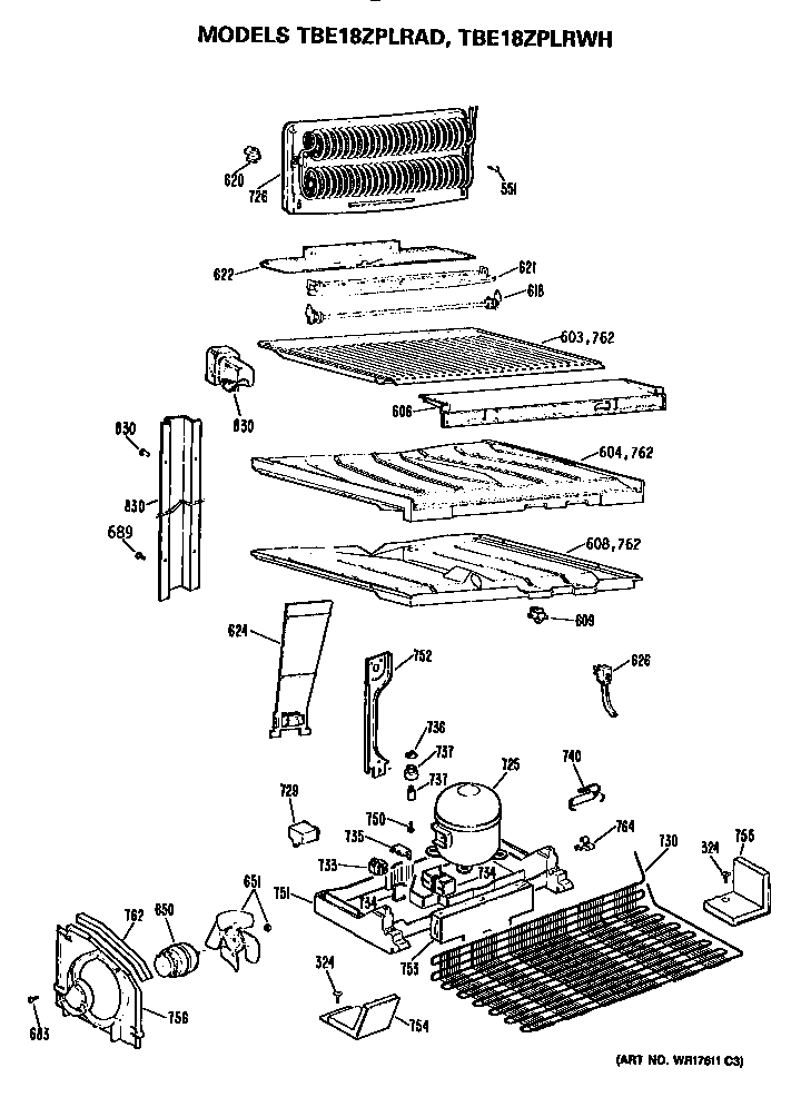 GE TBE18ZPLRAD unit parts diagram