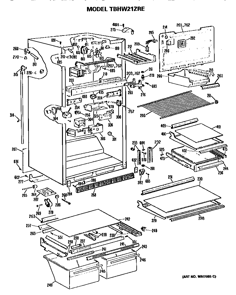 GE TBHW21ZRERWH cabinet parts diagram