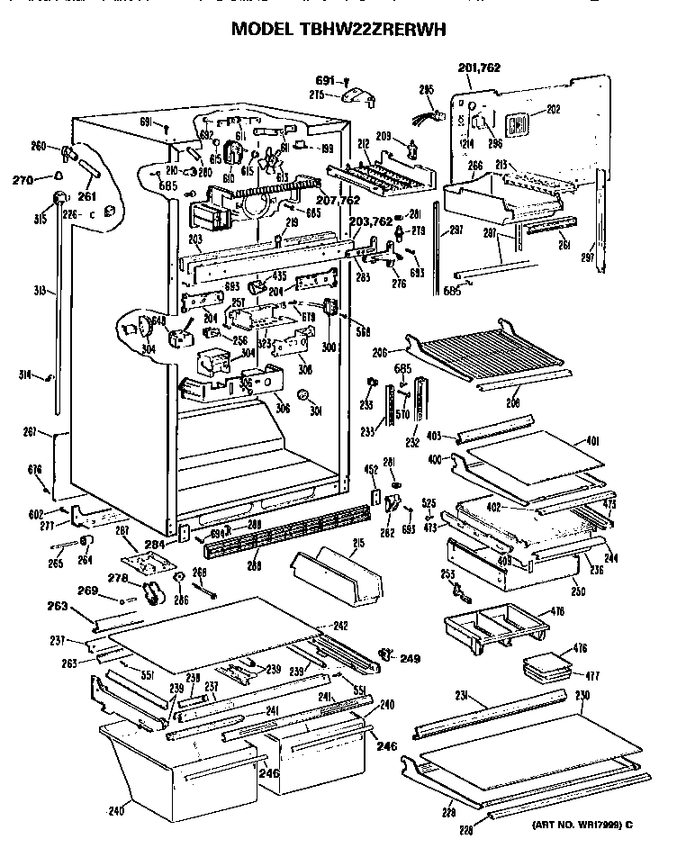 GE TBHW22ZRERWH cabinet parts diagram