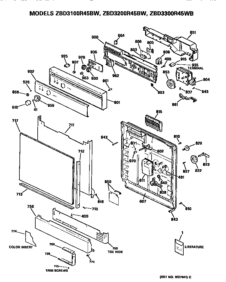 GE ZBD3200R45BW front/control panel diagram