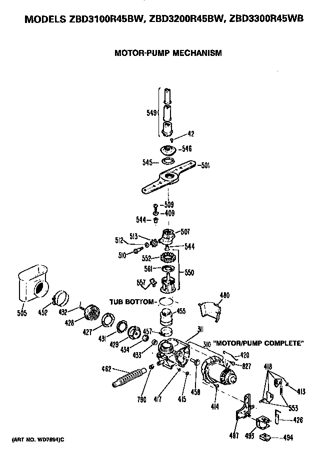 GE ZBD3200R45BW motor/pump diagram