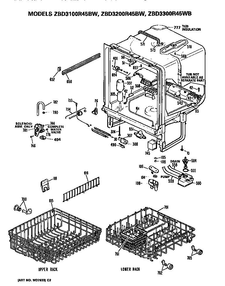 GE ZBD3200R45BW tub/racks diagram