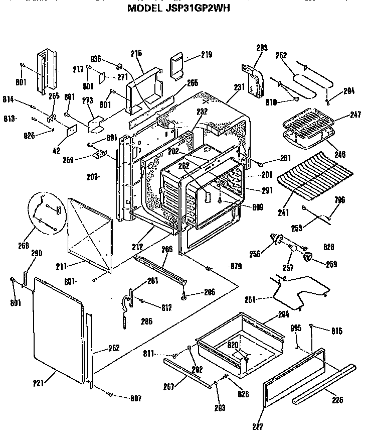 GE JSP31GP2WH body diagram