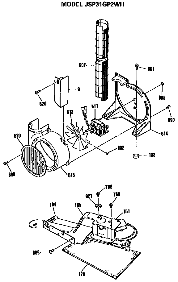 GE JSP31GP2WH exhaust and door latch diagram