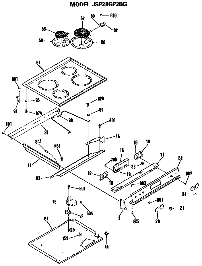 GE JSP28GP2BG top and controls diagram