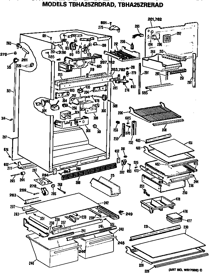GE TBHA25ZRERAD cabinet parts diagram