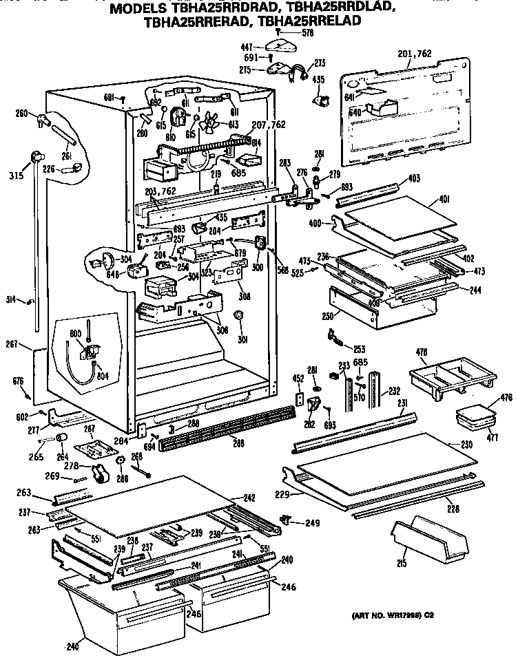 GE TBHA25RRDRAD cabinet parts diagram