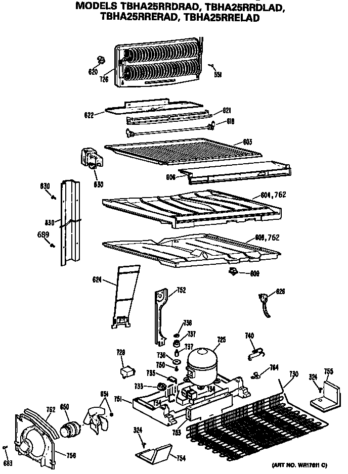 GE TBHA25RRDRAD unit parts diagram