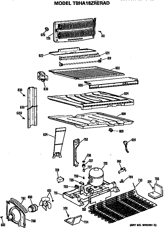 GE TBHA18ZRERAD unit parts diagram