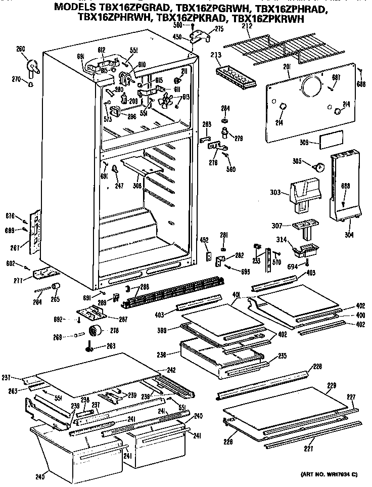 GE TBX16ZPKRWH cabinet parts diagram
