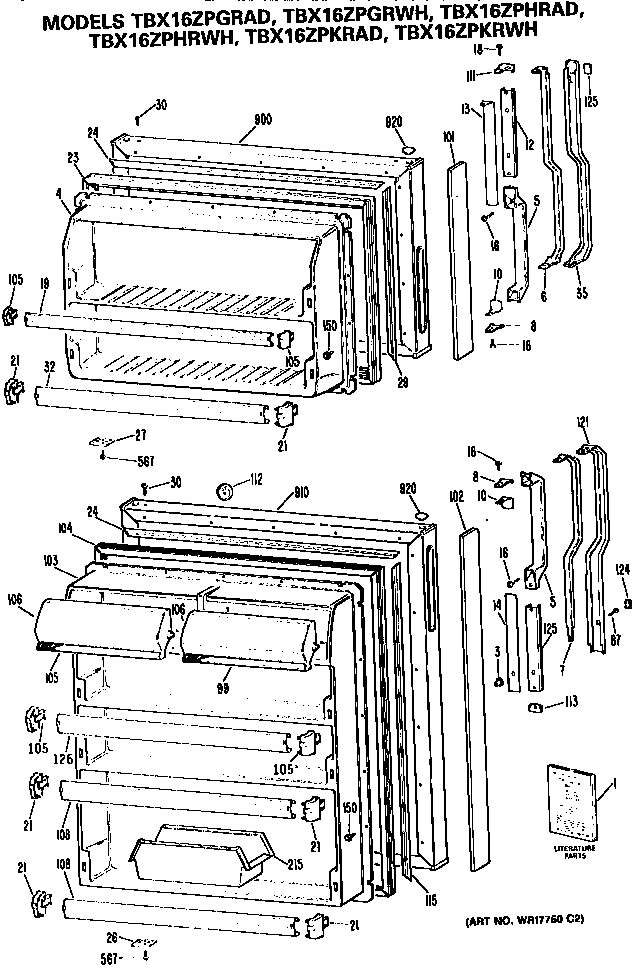GE TBX16ZPKRWH doors diagram