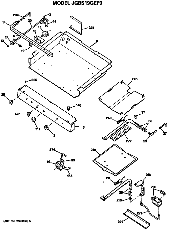 GE JGBS19GEP3 burner assembly diagram