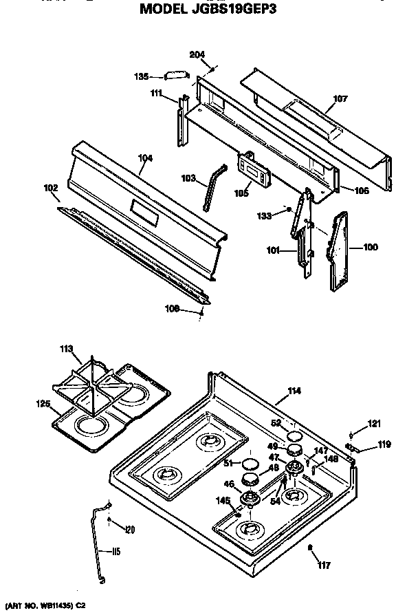 GE JGBS19GEP3 cooktop and backsplash diagram